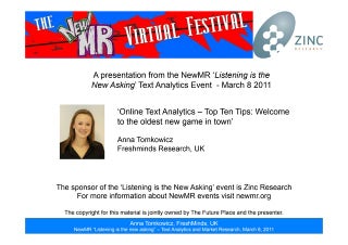 Online Text Analytics – Top Ten Tips: Welcome to the Oldest New Game in Town