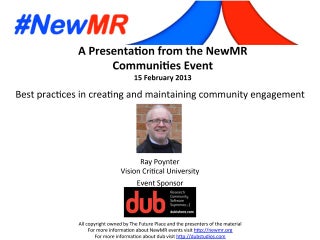 Best practices in creating and maintaining community engagement